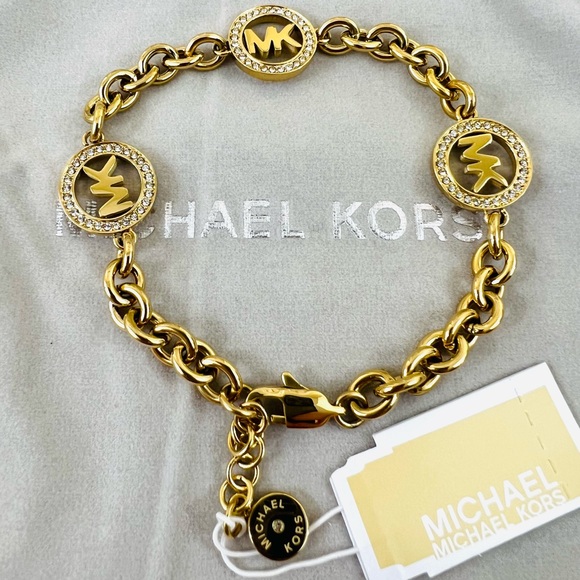 Michael Kors Fulton Logo Bracelet Yellow Gold Crystals - Picture 6 of 11